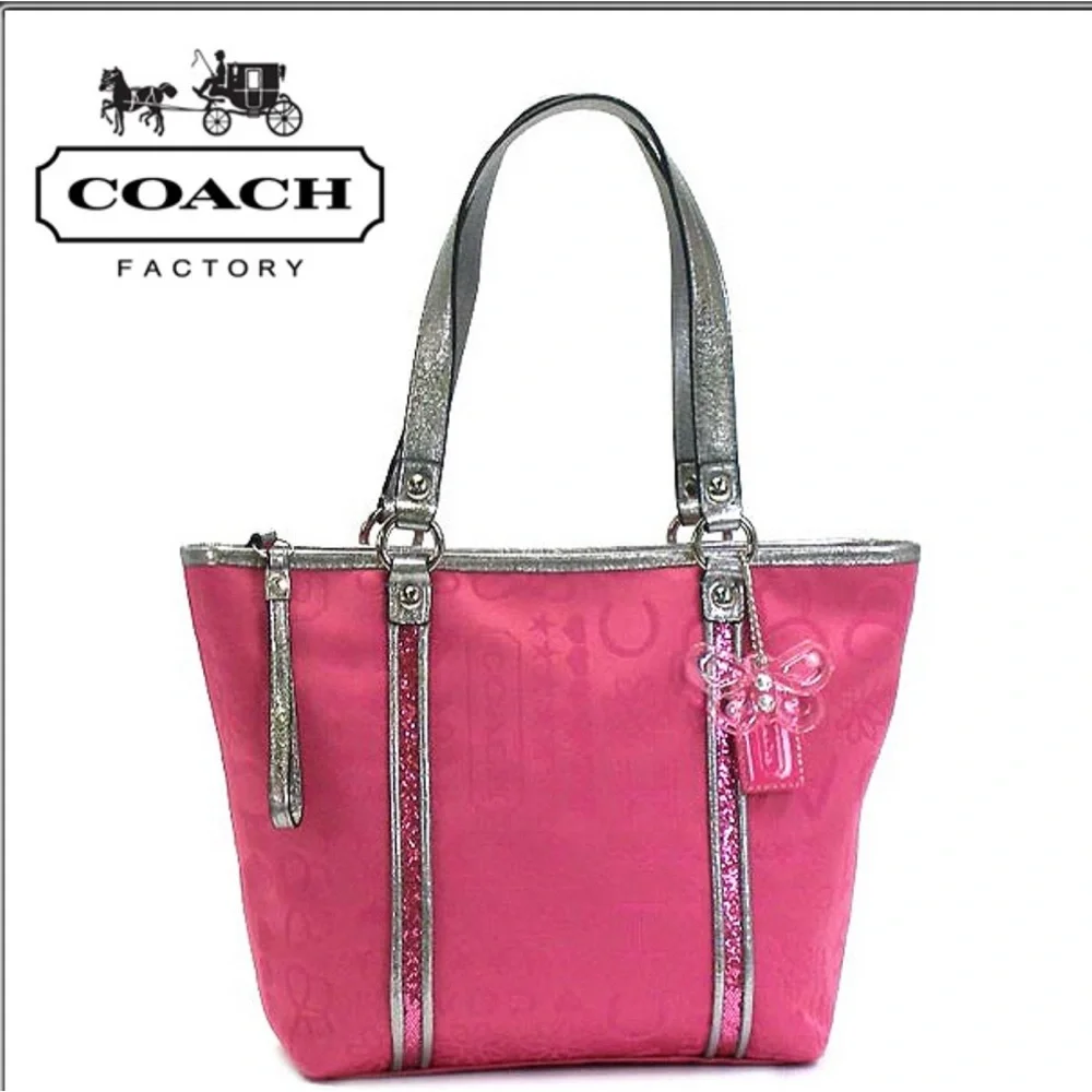 COACH Pink Bandana Glitter Graffiti Bag with Silver Accents waterproof dust bag - Picture 2 of 9